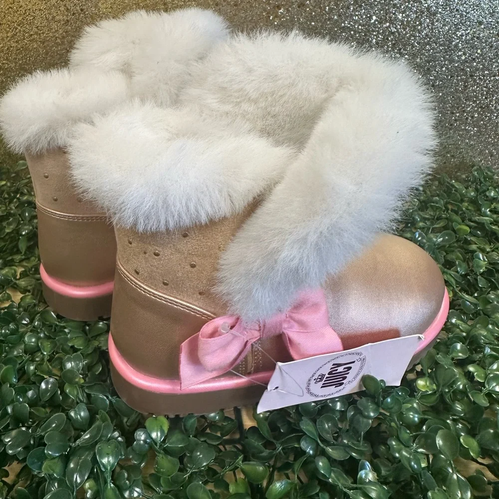 Juicy Couture Gold and Pink Fur Boots